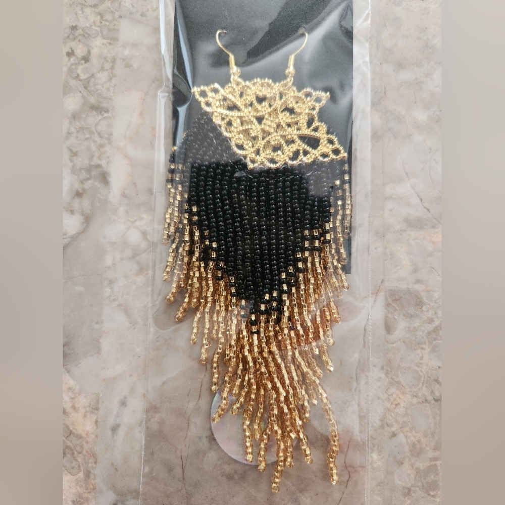 Fringe Beaded Earrings Southwestern Bohemian Cowgirl Handmade